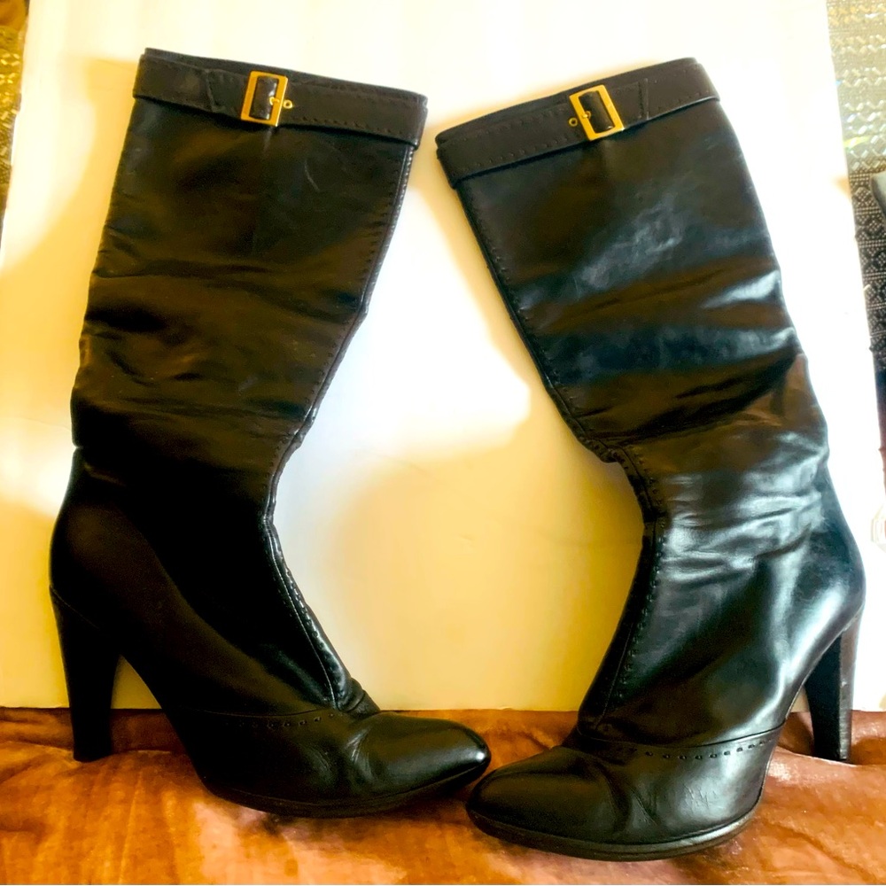 Louis Vuitton black knee high leather boots. Size 8.